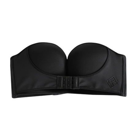 BYHONG Womens Solid Color Strapless Non Adjustment Rimless Dress Bra Bra for Women Black 80E