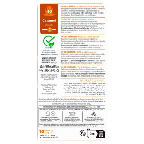 Dunkin Caramel Nespresso Compatible Coffee Pods, 10 pods per pack, British Import (Pack of 3)