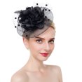 thumbnail image 2 of Flower Mesh Ribbons Feathers Headbands for Women Cocktail Tea Party Hat Headwear Elegant Stylish Retro Headband 1 PC Black one size, 2 of 3