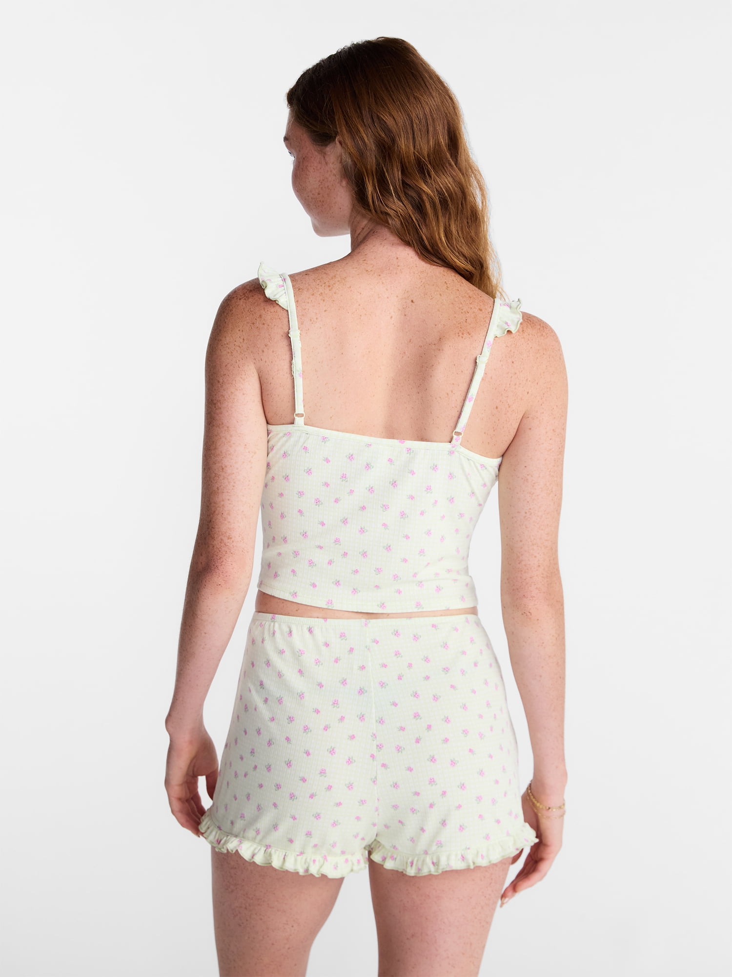 No Boundaries Ruffle Tank Top and Shorts Sleep Set, 2-Piece, Women's XS-XXL
