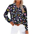 thumbnail image 4 of PNTUTB Women's Fashion Printed Long Sleeve Blouse Lapel Button Down Shirts Business Casual Loose Work Tops, 4 of 6