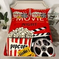 thumbnail image 2 of Manfei Retro Popcorn Cinema Bed Sheets,Moive Time King Sheets,Red Black Sheet Set For Kids,Ultra Soft Home Decor,4-Piece, 2 of 7