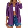thumbnail image 4 of Classic Linen Cotton Shirt for Women Soft Button Down Top Everyday Essential Purple XXXL, 4 of 9