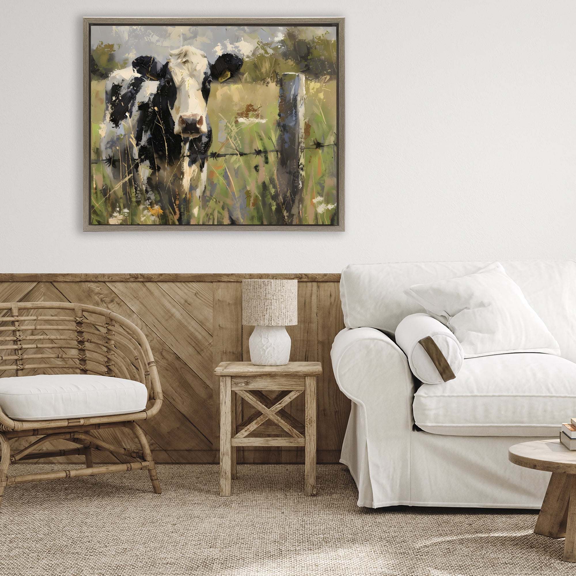 Stupell Industries Cow in Summer Pasture Brown Framed Floater Canvas Wall Art, design by Creative Studio
