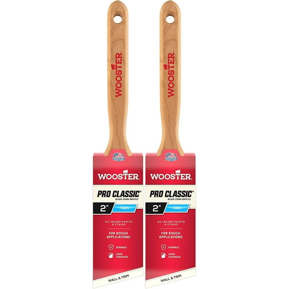 Wooster Genuine 2" Pro Classic Black China Bristle Angle Sash Paintbrush 2-Pack # Z1293-2-2PK