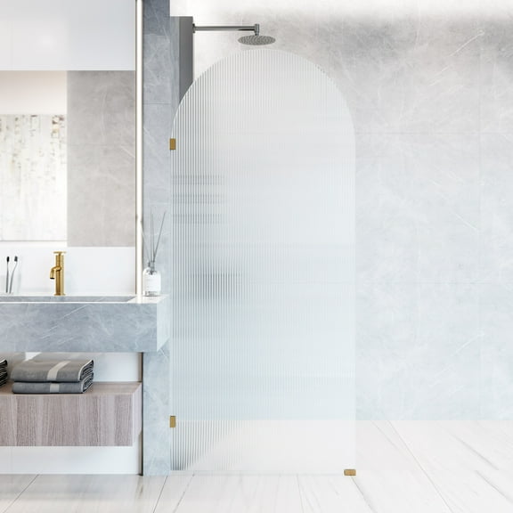 VIGO VG6094MGFL3478 3.0" L -34.0" W -77.88" H Arden 34" x 78" Frameless Shower Screen with Fluted Glass in Matte Gold Fluted Glass Matte Gold Frameless