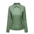 thumbnail image 1 of IROINNID Women's Faux Leather Jacket Long Sleeve Solid Color Notch Lapel Outwear, Leisure Leather Cardigan with Pocket Short Jacket, 1 of 7