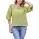 thumbnail image 1 of INSPIRAR CHIC Blusas de Verano de Manga Corta con Cuello Redondo y Diseño Calado para Mujeres L Verde Mostaza, 1 of 6