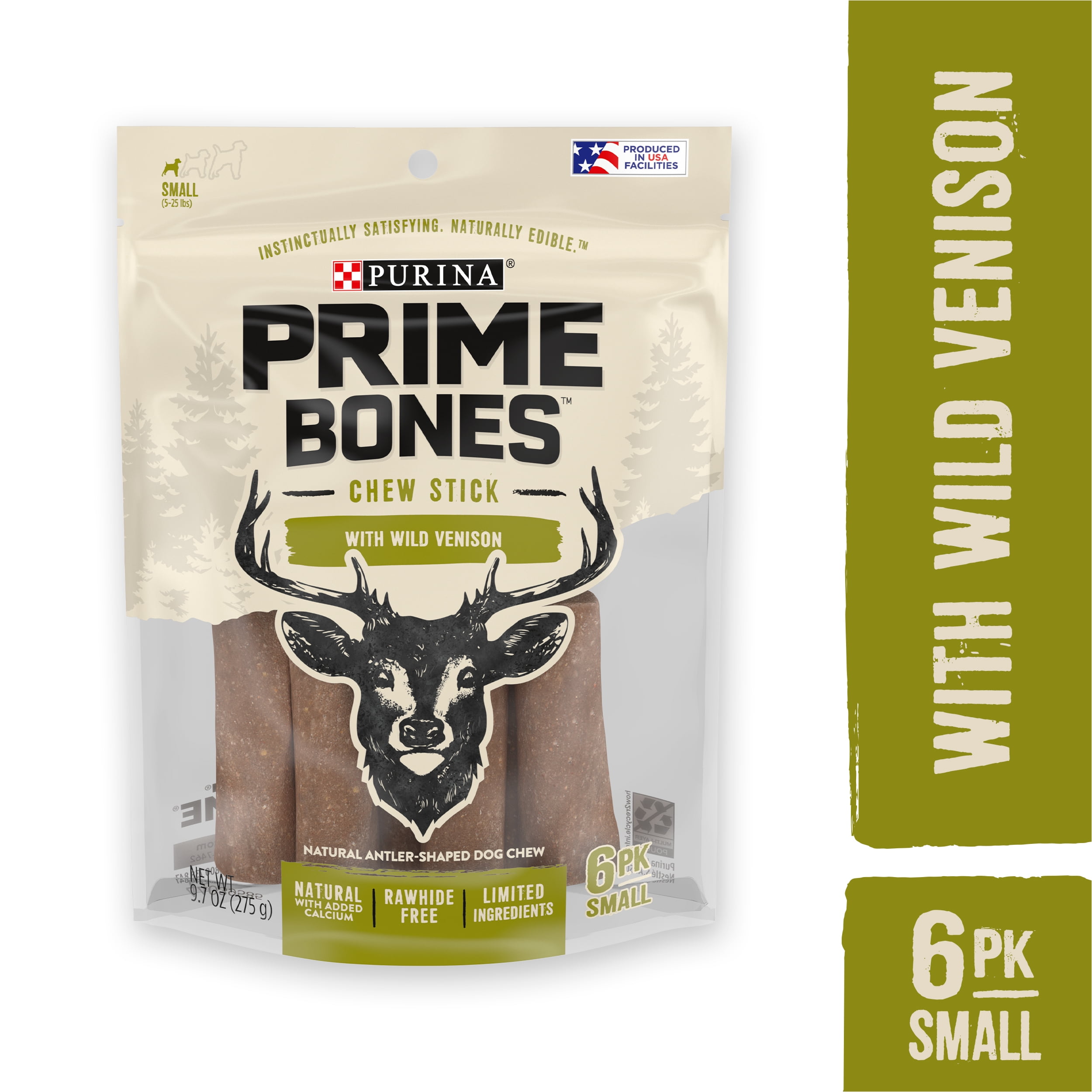 Purina Prime Bones Limited Ingredient Small Dog Treats, Chew Stick With Wild Venison, 9.7 oz