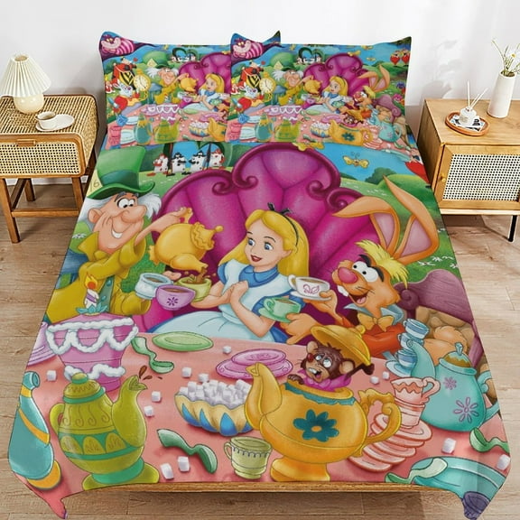 All Season 3 Pieces Alice in Wonderland Bedding Comforter Set Quilt Cover with 2 Pillowcase 102"x90"