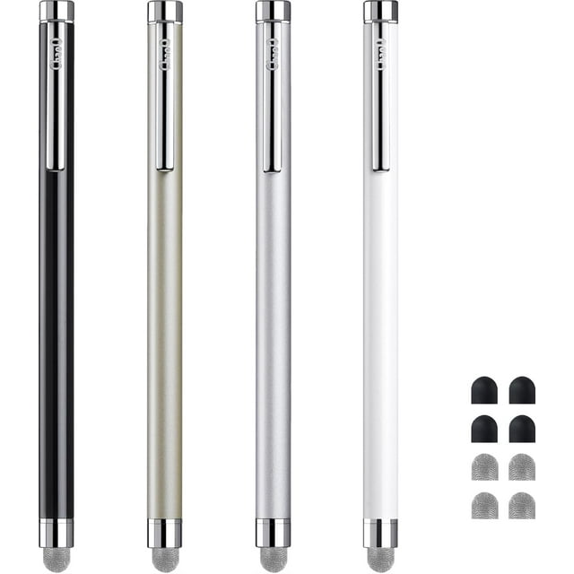 Lápices Capacitivos Para Pantallas Táctiles Chaoq, 4 Lápices Capacitivos De Fibra De Malla Con 4 Puntas De Malla Reemplazables Y 4 Puntas De Goma Reemplazables (Plateado, Negro, Blanco Y Champán)