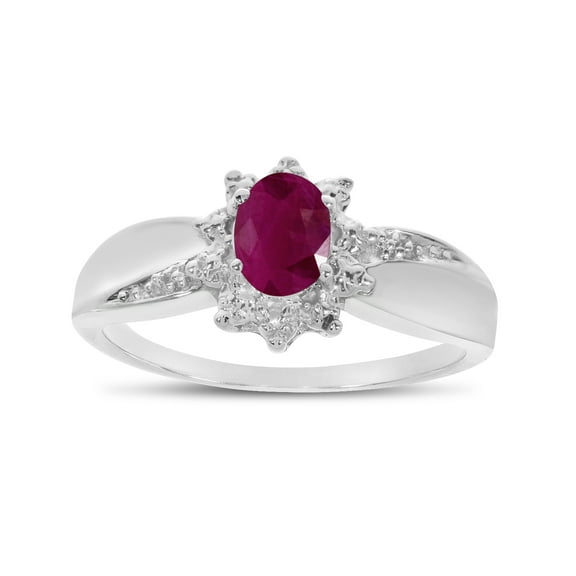 10k White Gold Oval Ruby And Diamond Ring