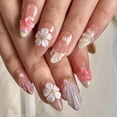 thumbnail image 4 of Women’s Press On Nails – Handmade Almond Shape with 3D Floral Design, Thick Layered Gel Acrylic, Reusable Artistic Fake Nails Set (10Pcs) (101, Short), 4 of 8