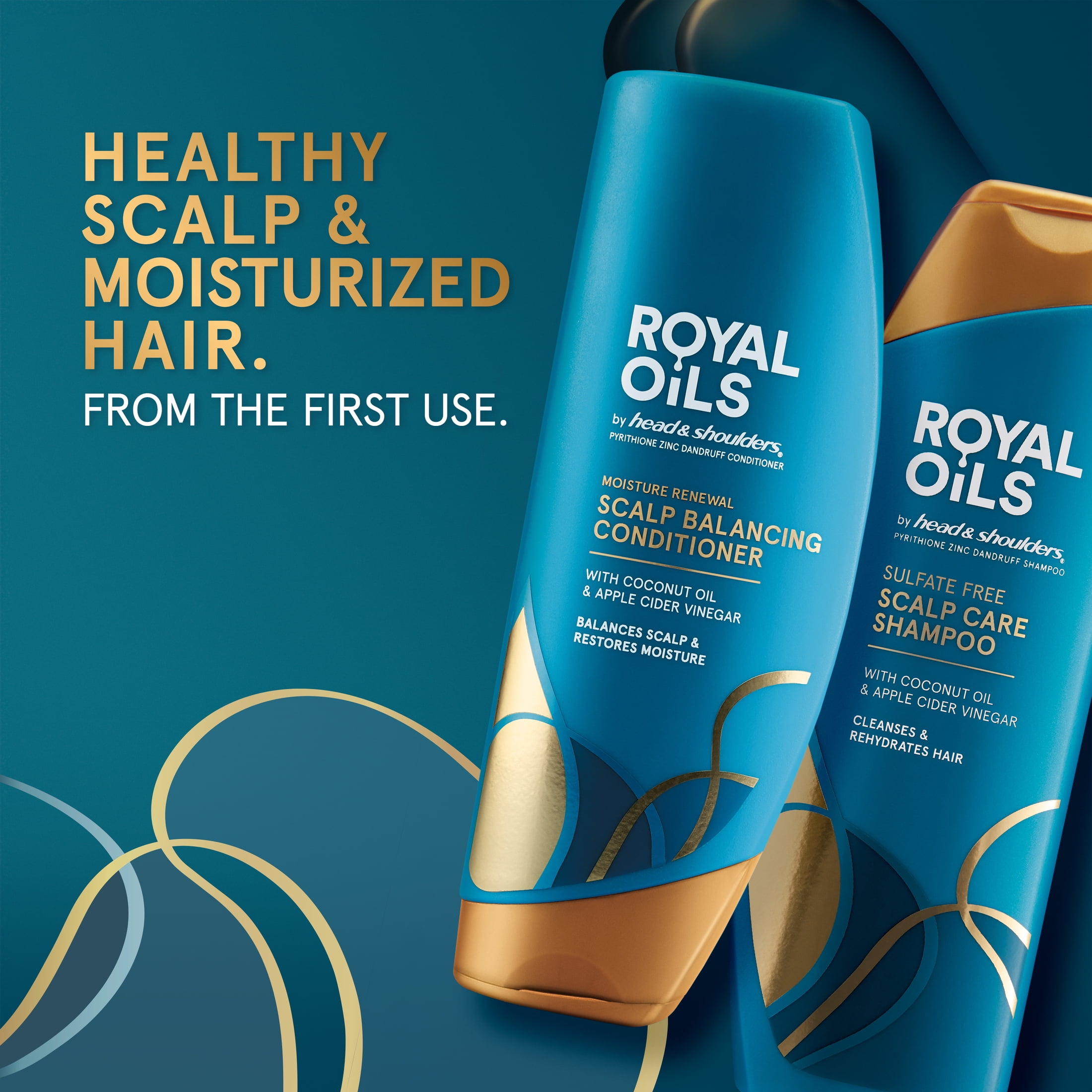 Royal Oils by Head & Shoulders Sulfate Free Scalp Care Shampoo and Moisture Renewal, All Hair Types, 12.8/13.5 fl oz