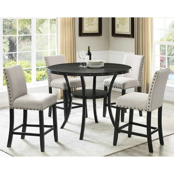 2 Tan Fabric Counter Height Stools, Nailhead Trim Detail, Solid Hardwood Frame Of 2, Upholstery, Design,