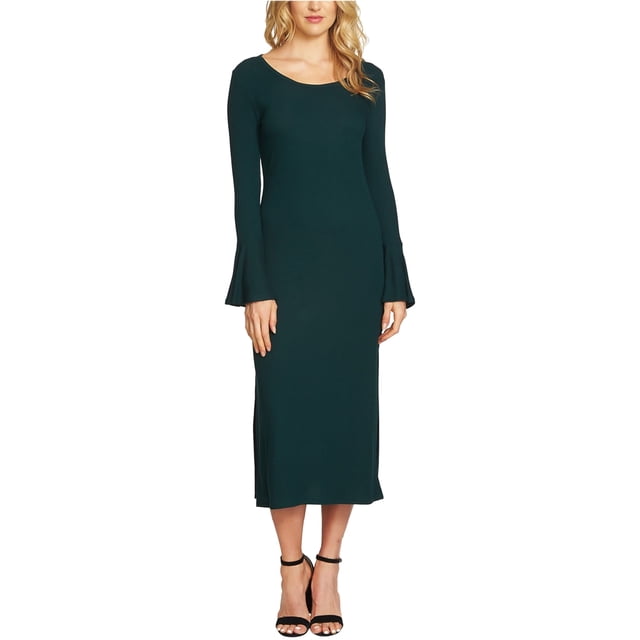 1.STATE Vestido midi acanalado para mujer, verde, extra pequeño