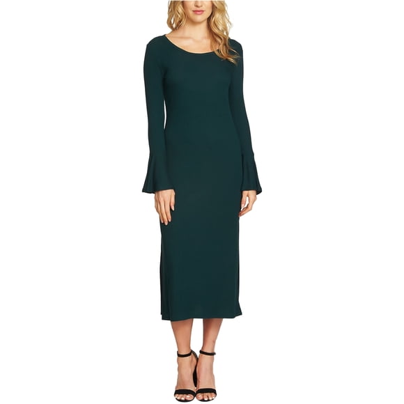 1.STATE Vestido midi acanalado para mujer, verde, extra pequeño