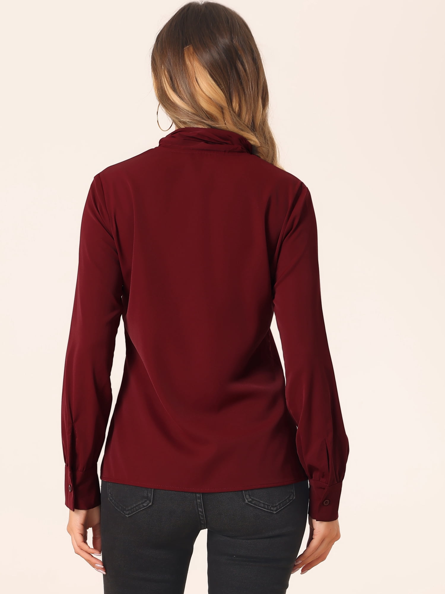 DARING DIVA Work Office Blouse Pleated Top Shirt L Dark Red