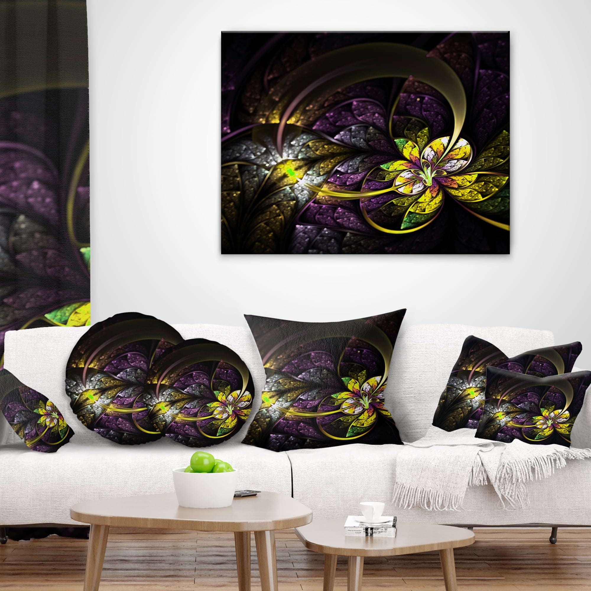 Designart Dark Alien Digital Art Fractal Flower - Floral Throw Pillow - 16x16