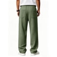 thumbnail image 4 of GrmtClth Mens Loose Waffle Drawstring Trousers, Cozy Home Outfit, Wide Leg Elastic Waist Casual Pants, Breathable Male Daily Loungewear Bottoms Dark Green S, 4 of 4