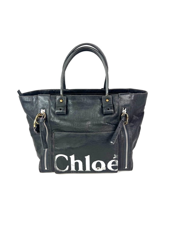 Pre-Owned Chloe Eclipse Logo Embellished Black Leather Tote EBAY LIVE