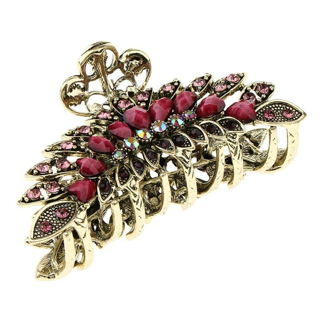 Abrazadera de pinza de pelo de metal Flor de mariposa Garra Cristales de Púrpura Colcomx Pinza de pelo grande para mujer