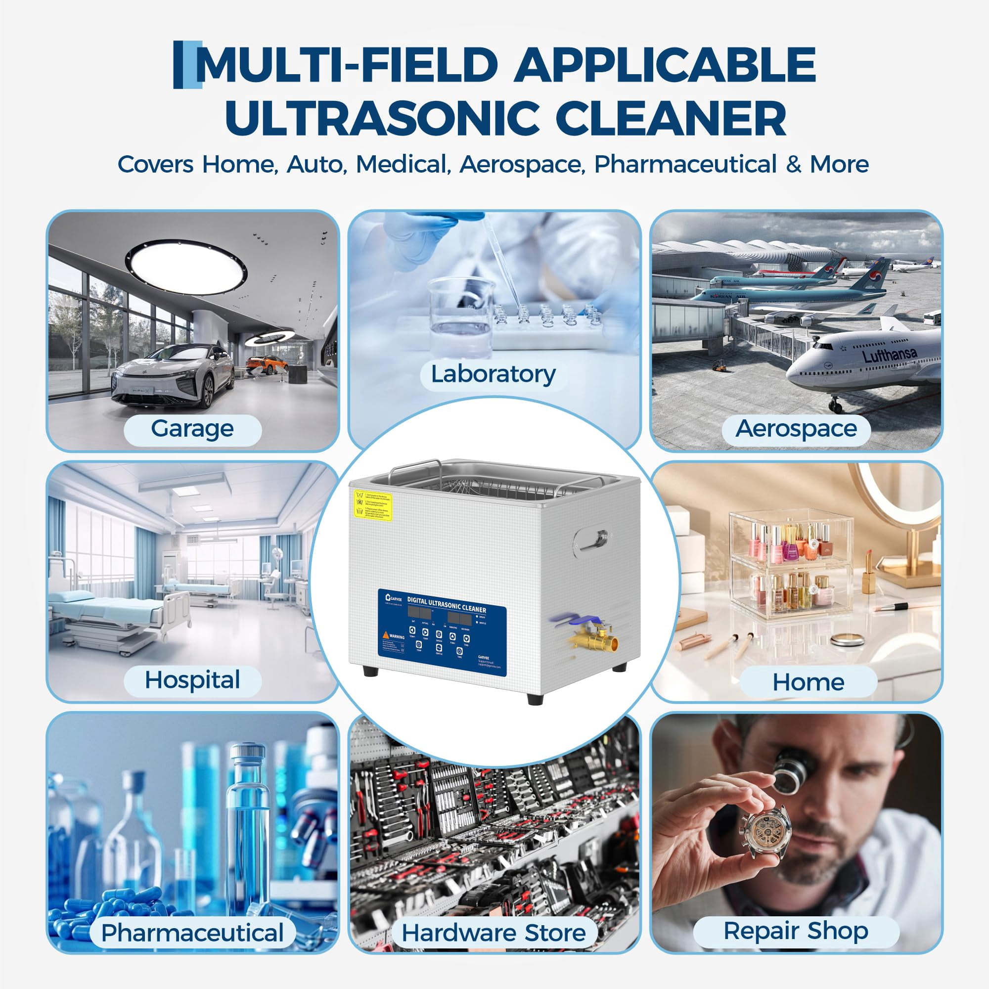 Professional Ultrasonic Cleaner 10L – 40kHz Digital Heated Ultrasonic Cleaning Machine with Timer Stainless Steel Tank for Lab, Jewelry, Dentures, Industrial Parts & Precision Tools
