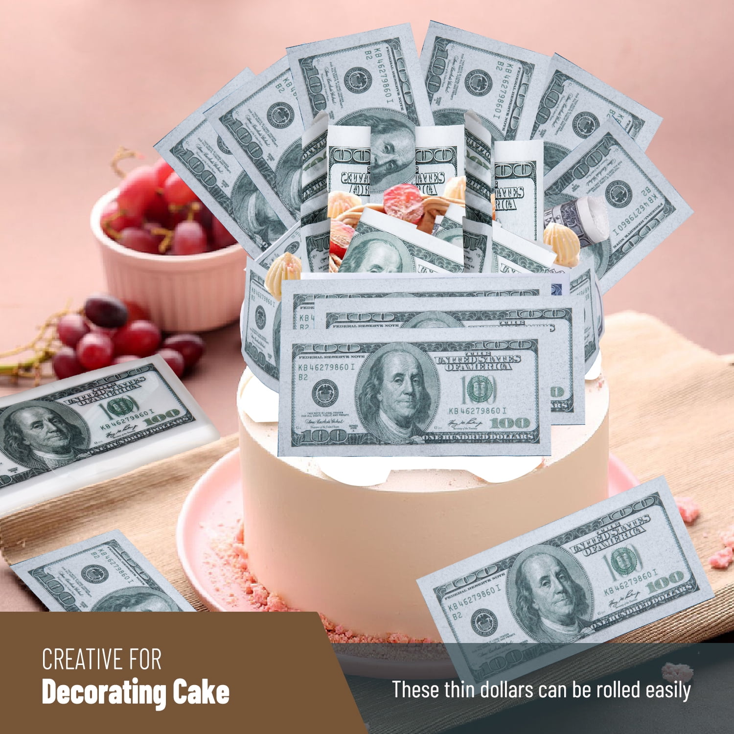 24x Edible 100 Dollar Bills Edible Rice Paper Cupcake Toppers Cake Decorations Birthday | Buy - View #9