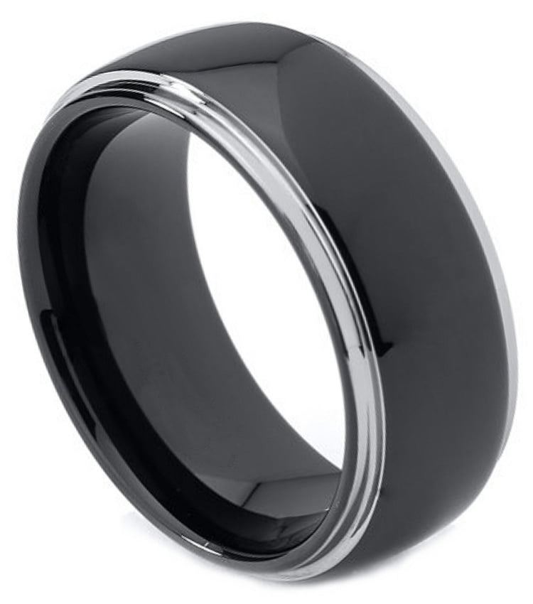 8mm Tungsten Carbide Black Enamel Center With Shiny stepped edge Wedding Band Ring For Men Or Ladies 