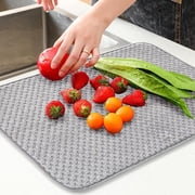 Emapoy 2 Pcs Dish Drying Mat, 23.6 x 17.7 inch Absorbent Dish Drainer Kitchen Counter Mat, Gray