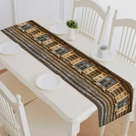 

PKQWTM Windows Shutters Ed Wall Old Wooden House Cotton and Linen Table Runner Kitchen Dining Room Supplies Size 14x72 Inch