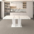 thumbnail image 6 of Extendable Dining Room Table for 6-10 Modern White Faux Marble Wooden Expandable Kitchen Table w/Dual Column Pedestal Base, Large Rectangle Dining Table, 6 of 9