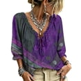 thumbnail image 2 of Womens V Neck 3/4 Sleeve Bohemian Casual Blouses Summer Casual Loose Flowy Tops Shirts Ruffle Trim Casual Loose Flowy Dressy Shirts, 2 of 5
