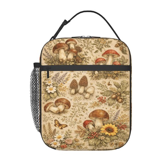 Mushroom Floral Lunch Bag Reusable Thermal Lunch Tote with Handle for Women and Men