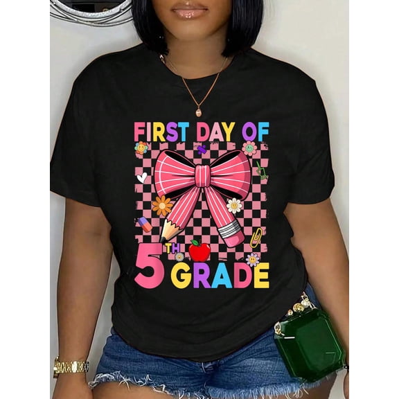 First Day of 5th Grade Coquette Back to School Girls T-Shirt