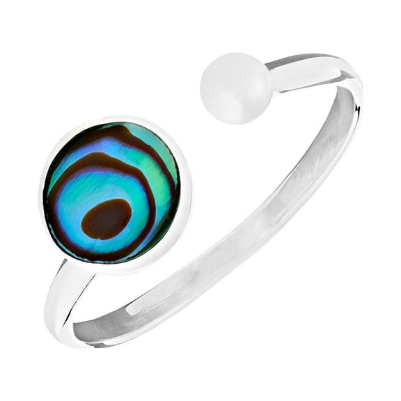 81stgeneration Women's 925 Sterling Silver Round Paua Abalone Shell Ball Open Stackable Ring