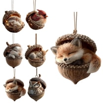 6Pcs Forest Animal Acorn Ornaments – Cozy Forest Christmas Ornaments, 2026 New Pine Cone Animal Decoration, Woodland Creature Figurine, Acrylic Hanging Ornament Home Party Décor