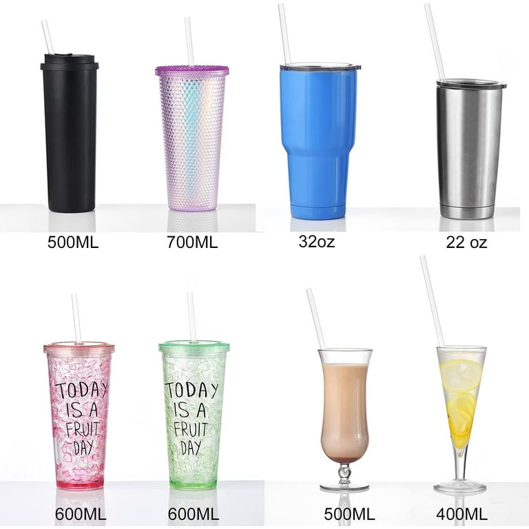 12-Pack Reusable Hard Plastic Clear Straws, 10.5 inch Tumbler Straws with  Cleaning Brush 