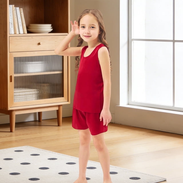 Elegant Girls Sleepwear And Robe Set For Summer Kids 5-14 Satin Feel Tank Top Shorts Outfit Cozy Home Loungewear Idea