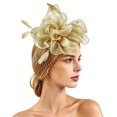 thumbnail image 2 of Ladies Floral Fascinator Hat with Net and Feather Vintage Cocktail Party Headpiece For Bridal Evening Dinner Events, 2 of 3