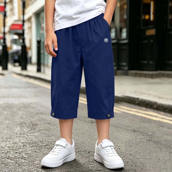 LvhaoGJOB Kids' Casual Pants - Soft, Elastic Waist & Pockets - Navy 12-13 Years