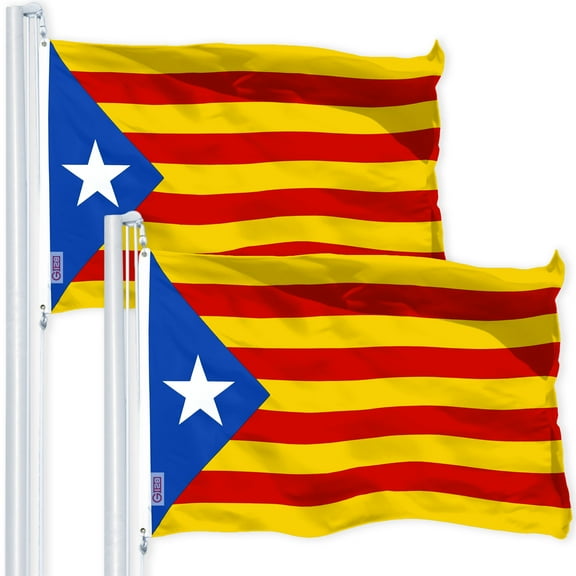 G128 – 2 Pack: Blue Estelada (Catalan) Flag | 3x5 feet | Printed 150D – Indoor/Outdoor, Vibrant Colors, Brass Grommets, Quality Polyester, Much Thicker More Durable Than 100D 75D Polyester