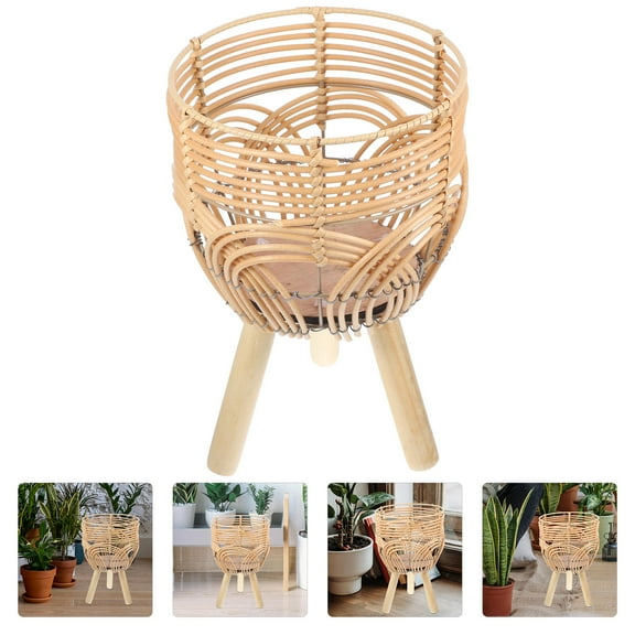 UPOUART Bamboo Planter Basket with Legs for Indoor Use Beige 1Set