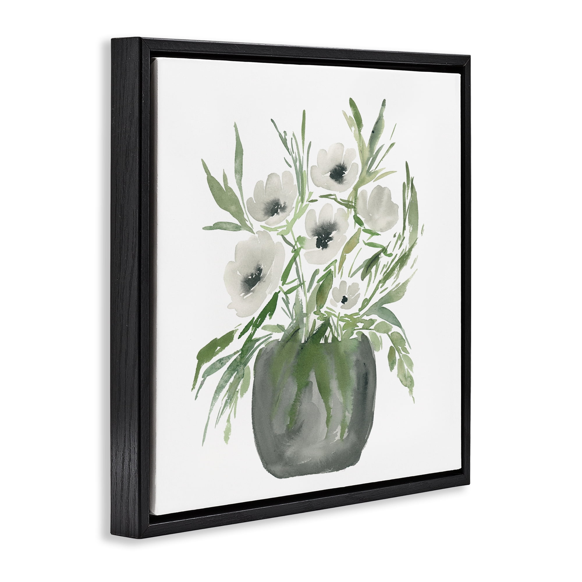 Stupell Industries Soft White Anemones Black Framed Floater Canvas Wall Art, design by Lucille Price