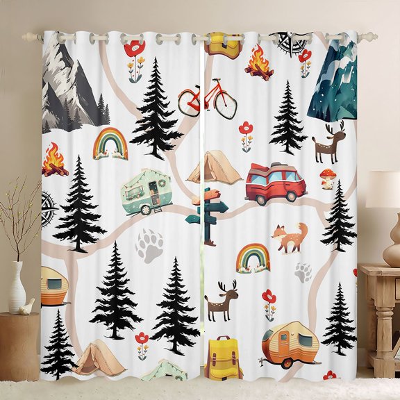 Erosebridal Teens Cartoon Camper Black Out Curtains,Girls Boys Camping Animal Deer Fox Curtains Pack of 2 (42x63 Each),Luxury Bedroom Decor