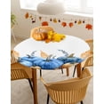 thumbnail image 4 of Round Fitted Tablecloths Fall Thanksgiving Blue Pumpkin Waterproof Table Cover for Kitchen Dining Party Decor Watercolor Maple Leaves,36"-44", 4 of 6