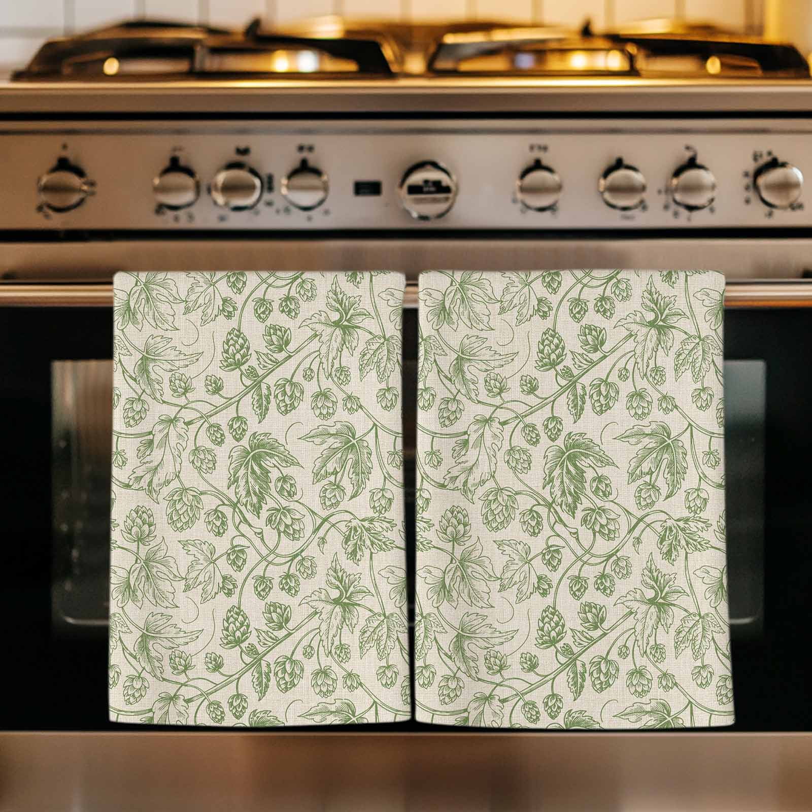 Dish Towels, Sage Green Floral Branch Absorbent Kitchen Towels 2 PCS, Vintage Flower Thread Microfiber Hand Towels Dish Cloths Tea Towels for Home&nbsp;Bathroom Cleaning Drying,18X28-Inch,