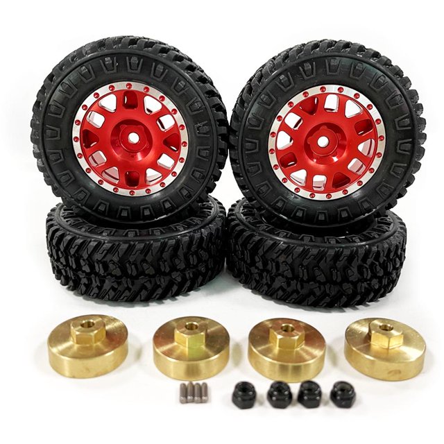 Vogacara RCGOFFLOW 4x llantas de plástico resistentes al desgaste neumáticos para 1/24 Rc llantas neumático Axial SCX24 RC pieza de coche RC Kits de construcción modelo Rojo