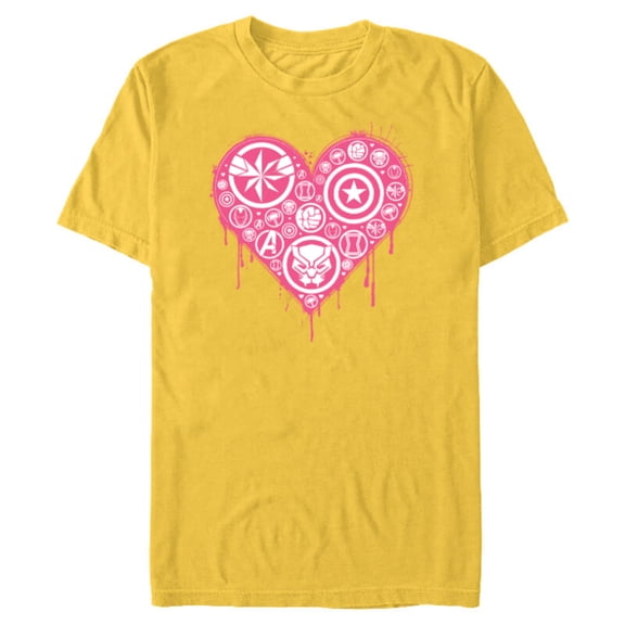 Marvel Hero Icons Valentine's Day Heart - Short Sleeve Blended T-Shirt for Adults - Customized-Yellow