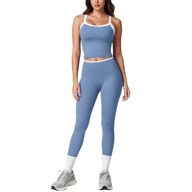 GFSDOI Womens Workout Sets Two Piece Cross Back Tank Top Matching High Waist Leggings Sets Gym Outfits Work Out Clothes
